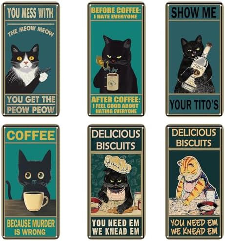Wostod Funny Cat Retro Coffee Shop Wall Sign Decor 5x10 Inches 5Pcs