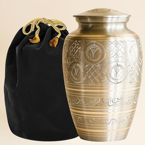 AspenStudio Platinum Brass Cremation Urn for Adult Human Ashes - Large Handcrafted Urn