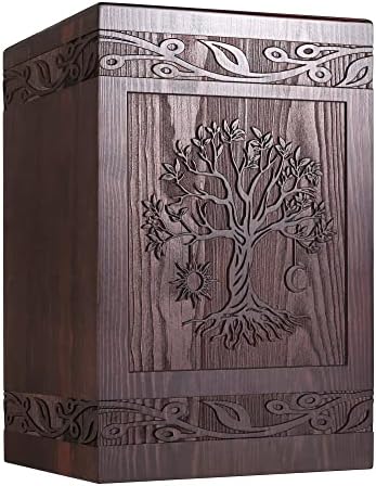Tree of Life Wooden Cremation Urn for Human Ashes 222 Cubic Inch Capacity