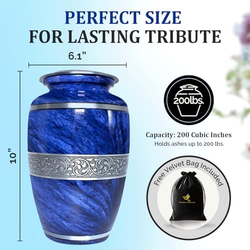 Elegant Marble Urn for Ashes Adult Male Female - Blue Large
