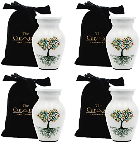 White Small Urn for Human Ashes - Set of 4 Decorative Urns