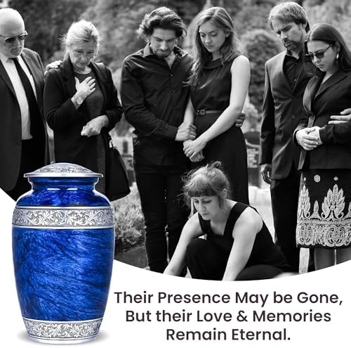 LIFAG Blue Urn for Ashes - Handcrafted Marble Finish