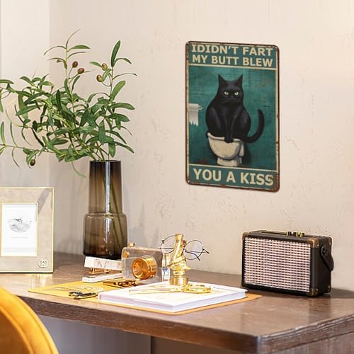 Funny Cat Bathroom Wall Art - 8x12 Inch Decor Sign