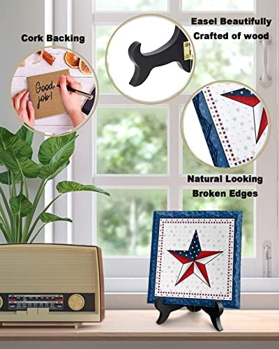 Independence Day Stars Ceramic Desk Plaque with Wooden Stand 1