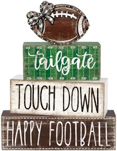 4Pcs Football Wooden Block Sign Fall Decor