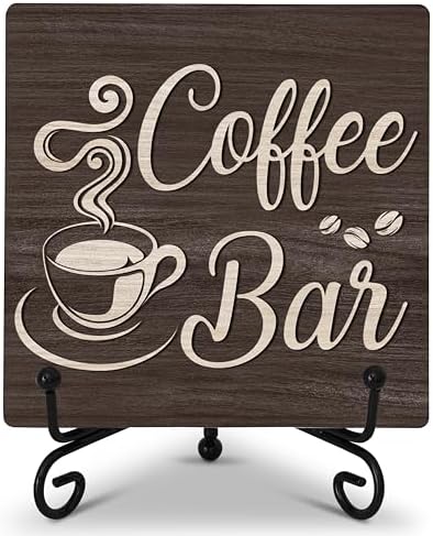 Coffee Bar Sign with Iron Stand for Home Kitchen Office