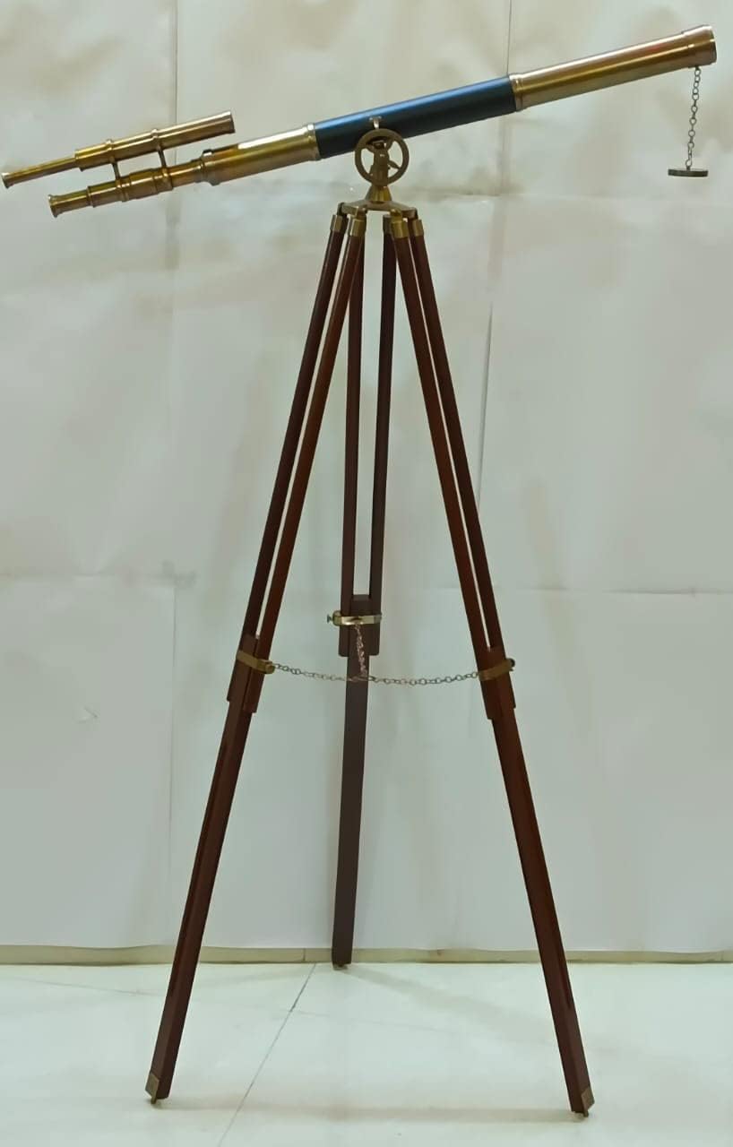 Vintage Marine Solid Brass Telescope with Brown Tripod