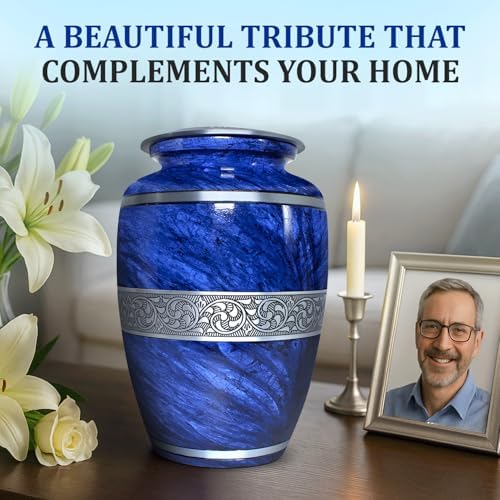Elegant Marble Urn for Ashes Adult Male Female - Blue Large
