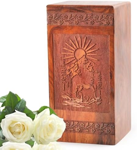 JAGASY 10 Inch Wooden Elephant Urn for Human Ashes