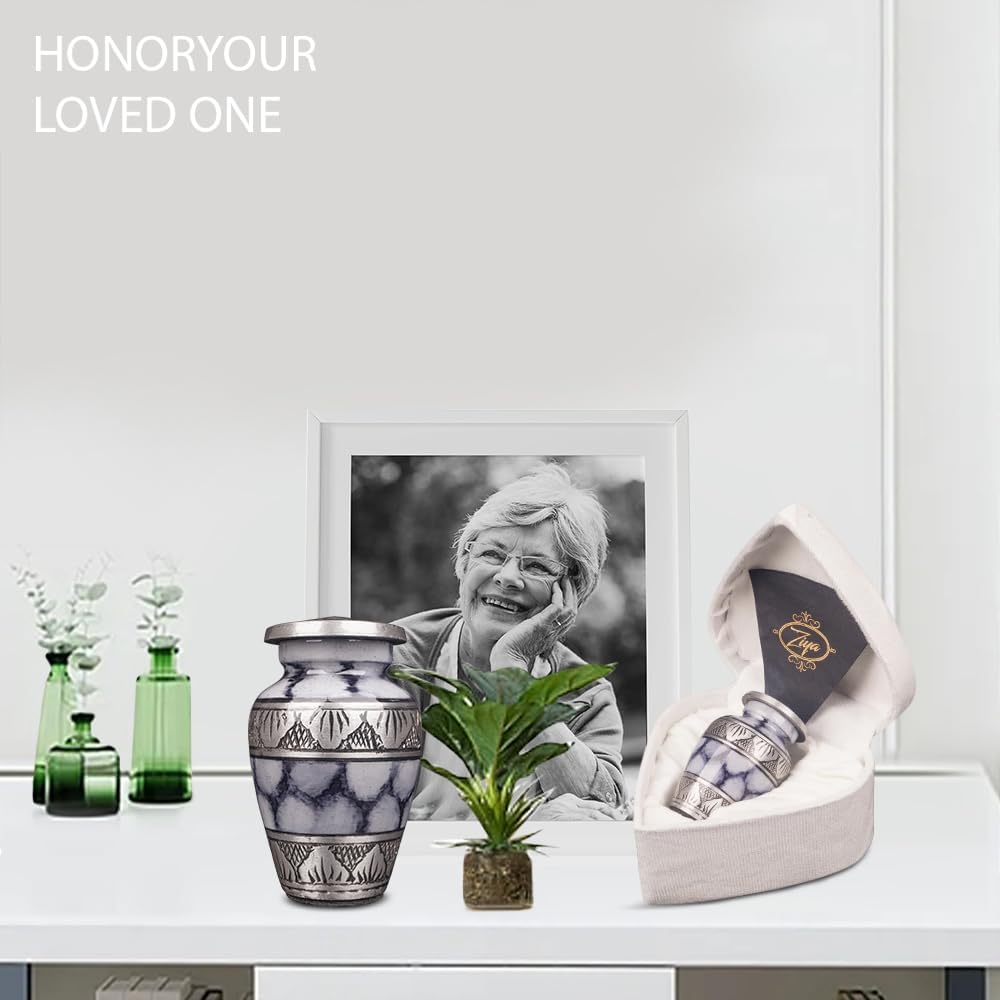 Small Cremation Urn with Velvet Case and Funnel - White Mini Keepsake for Family Pet or Loved Ones