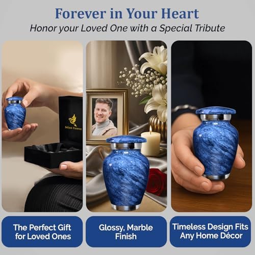 Small Urn for Ashes - Mini Cremation Urn for Human Remains Decorative Keepsake for Mom Dad Blue