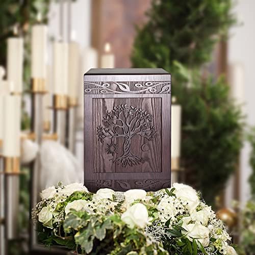 Tree of Life Wooden Cremation Urn for Human Ashes 222 Cubic Inch Capacity