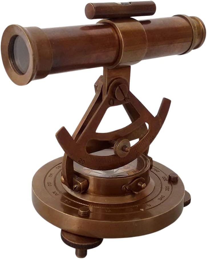 Vintage Compass Survey Instrument Brass Theodolite Alidade Transit Telescope