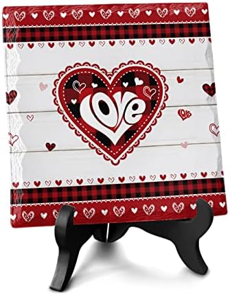 Valentine Day Decorative Ceramic Desk Plaque with Wooden Stand
