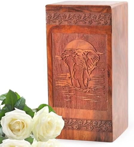 JAGASY Elephant Urn for Ashes - 5 Inch Wooden Mini Urn