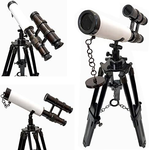 New Retro Marine Designer Double Barrel Telescope with Wooden Tripod