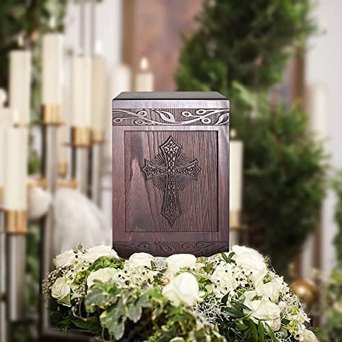 Wooden Carved Cross Cremation Urn for Human Ashes