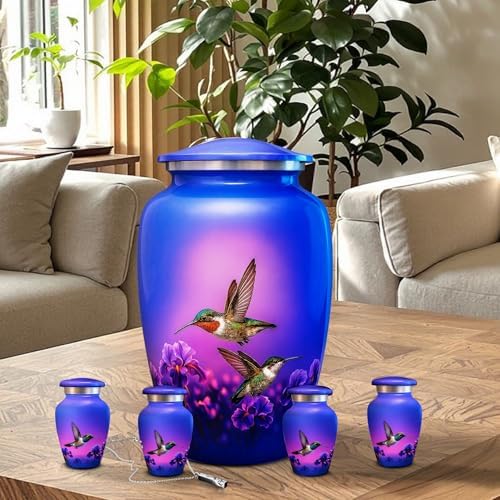 Set of 6 Decorative Urns for Ashes with Hummingbird