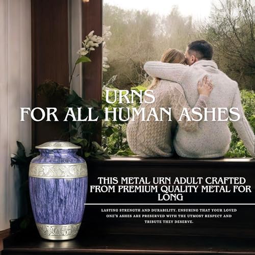 Elegant Purple Metal Cremation Urn for Adult Ashes