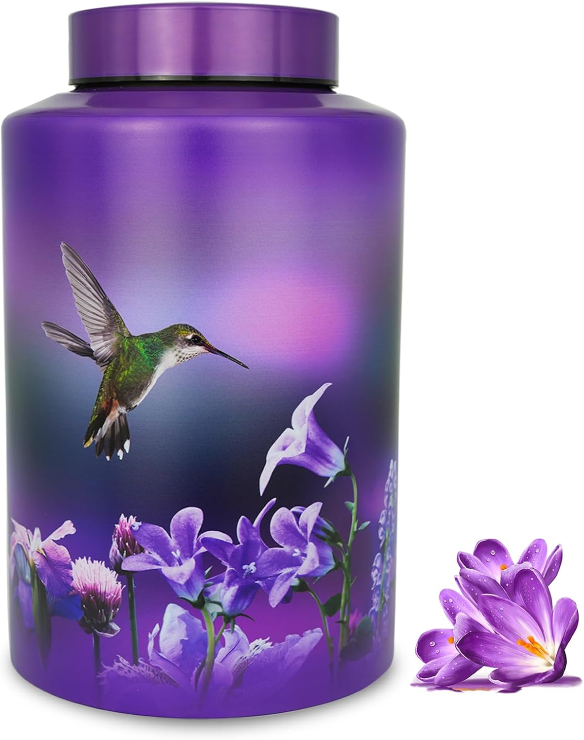 Large Cremation Urns for Human Ashes Hummingbird Decorative Purple Urn with Velvet Bag