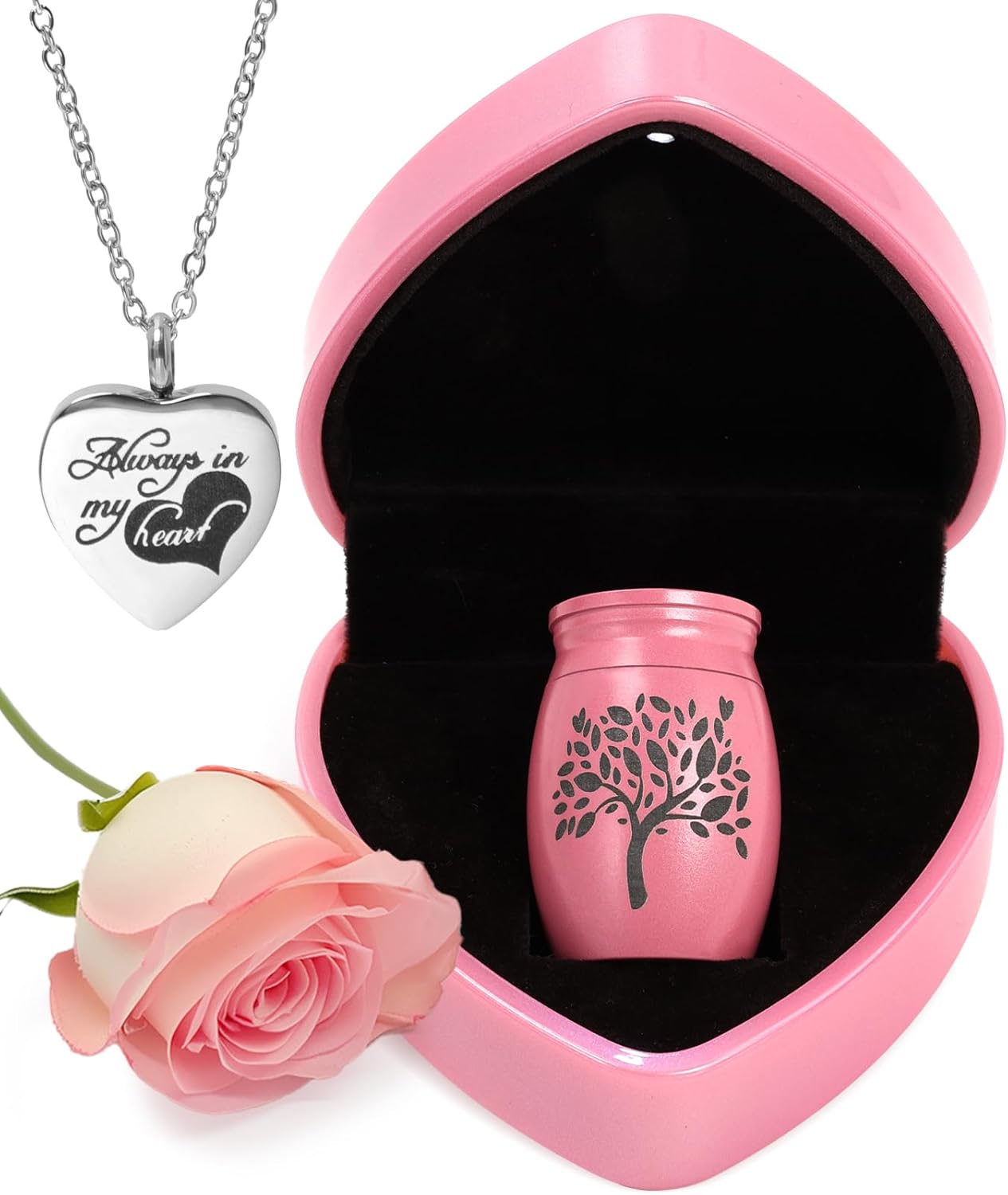 Small Urns for Human Ashes - Mini Cremation Urn with Heart Box and Necklace