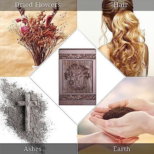 Wooden Cremation Urn for Human and Pet Ashes Tree of Life Design 20 Cubic Inch Capacity