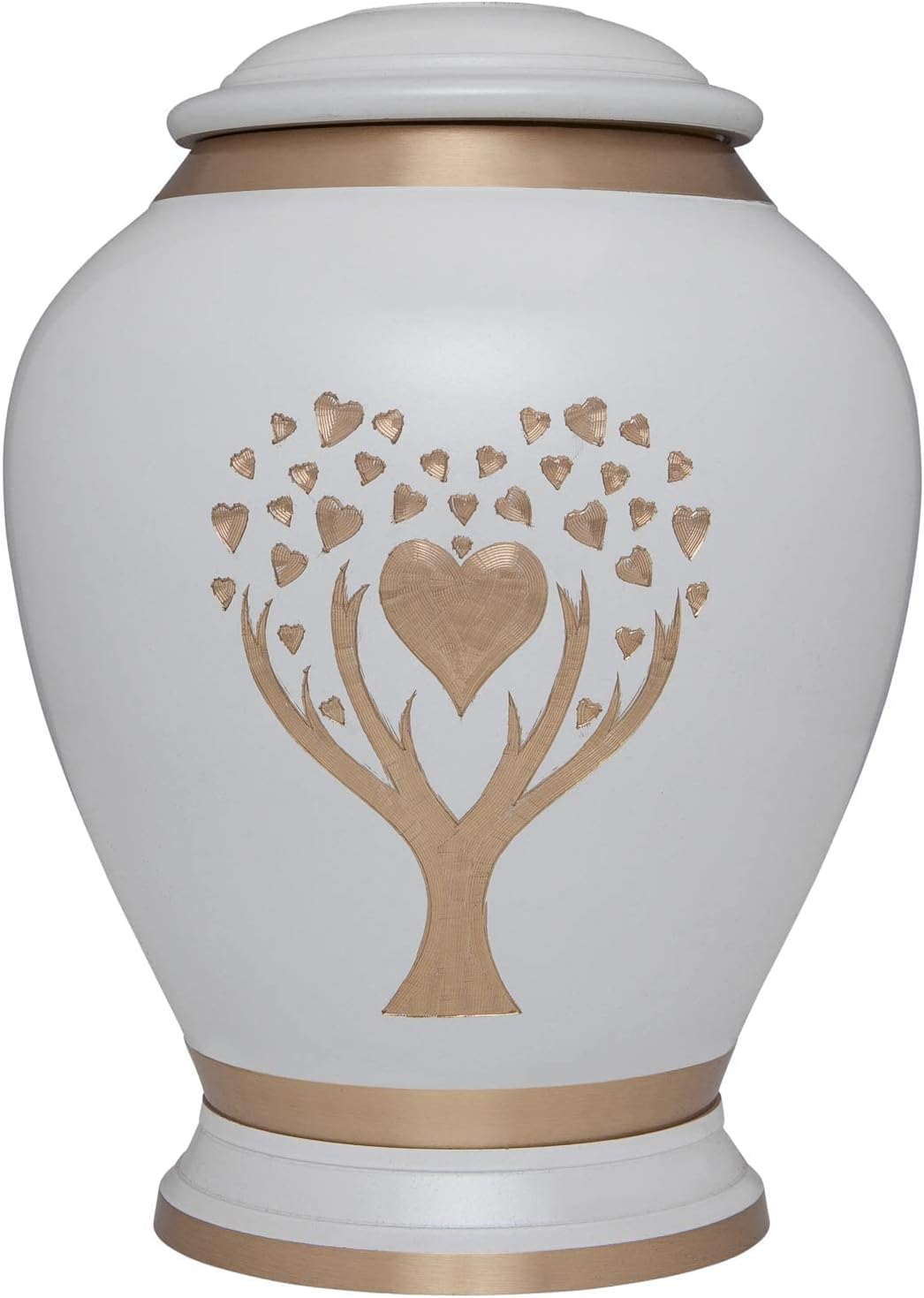 White Cremation Urn with Tree of Life - Large Capacity Brass Urn for Adult Remains