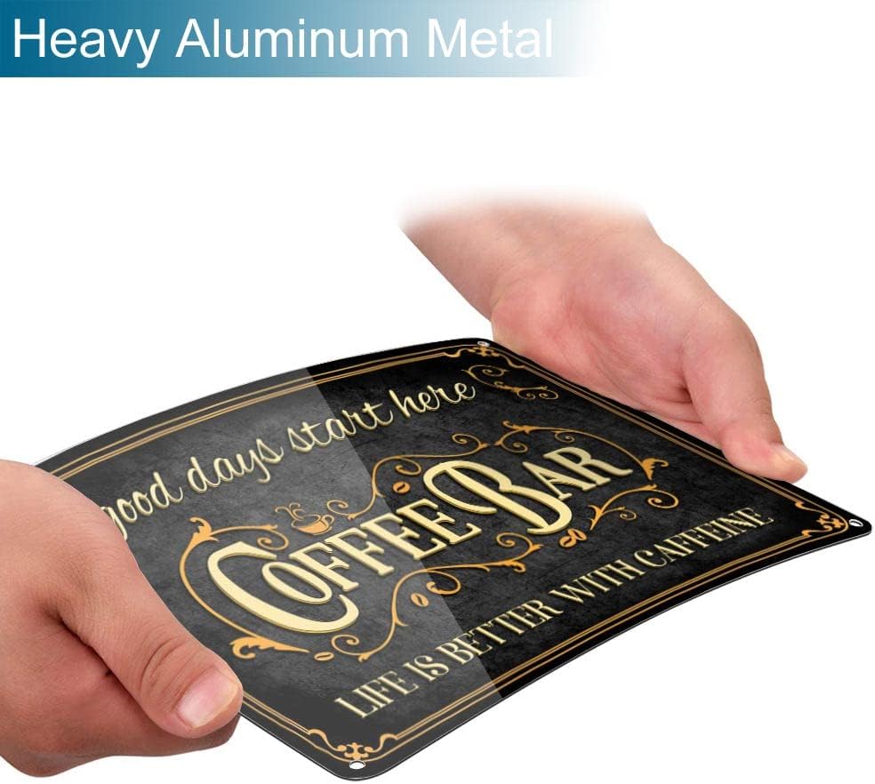 AUCIO Coffee Bar Sign Life is Better with Caffeine Vintage Metal Decor 8 x 12 Inch