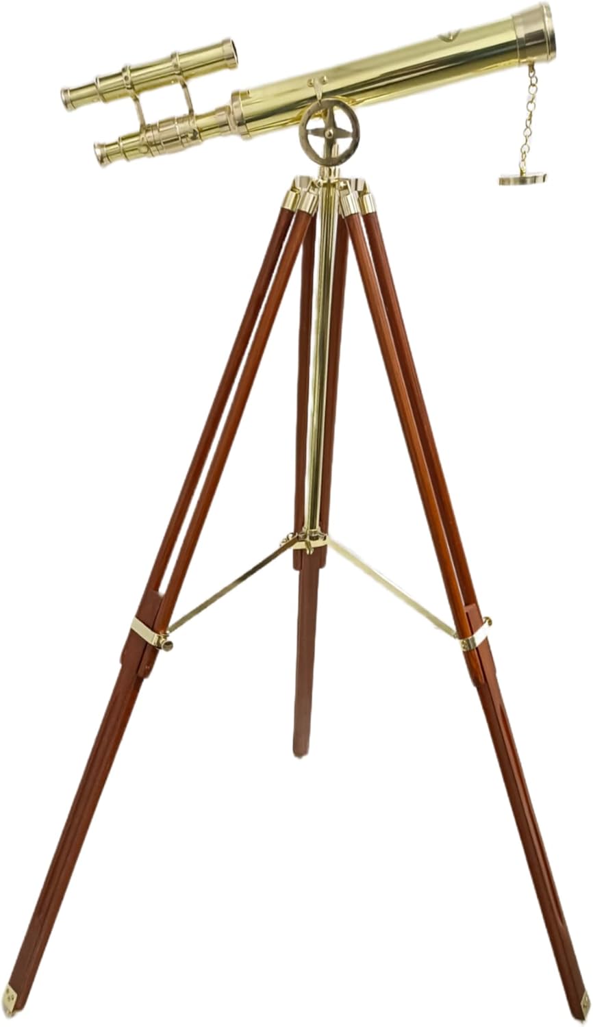 Vintage Maritime Brass Double Barrel Telescope Floor Standing Decor