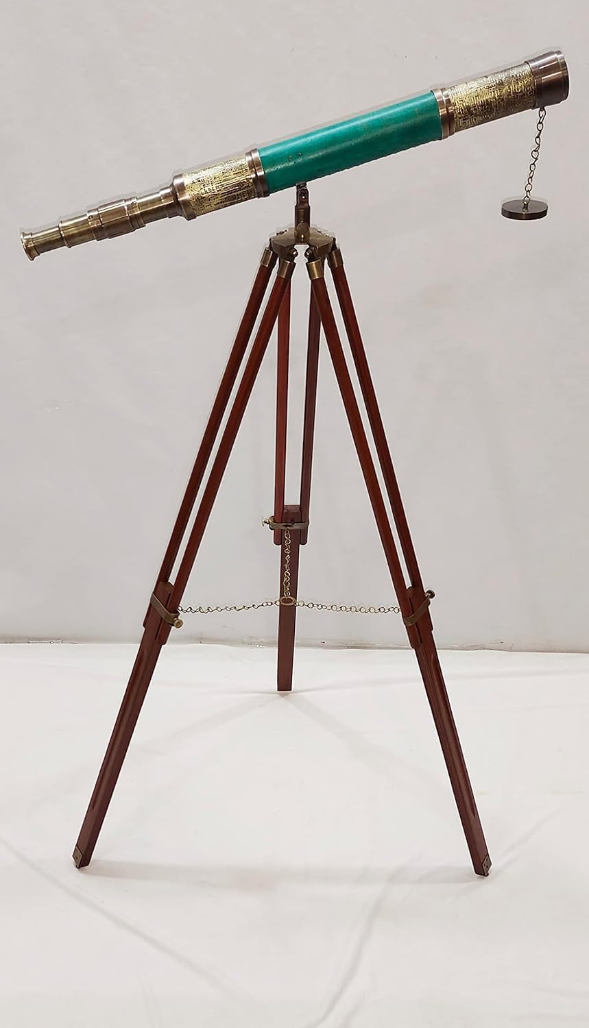 Vintage Telescope with Brass and Wood Nautical Design