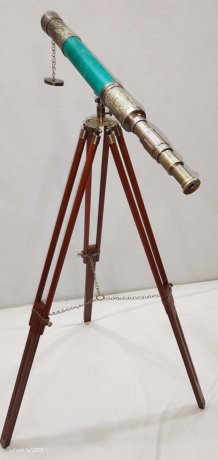 Vintage Telescope with Brass and Wood Nautical Design
