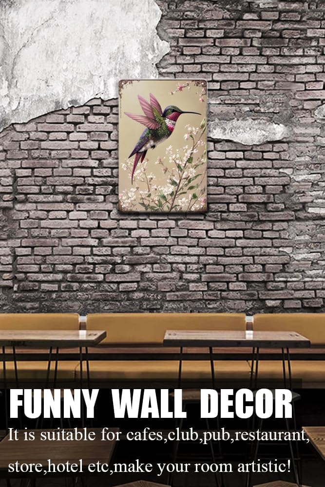 Zomyto Hummingbird Tin Sign - Vintage Floral Decor