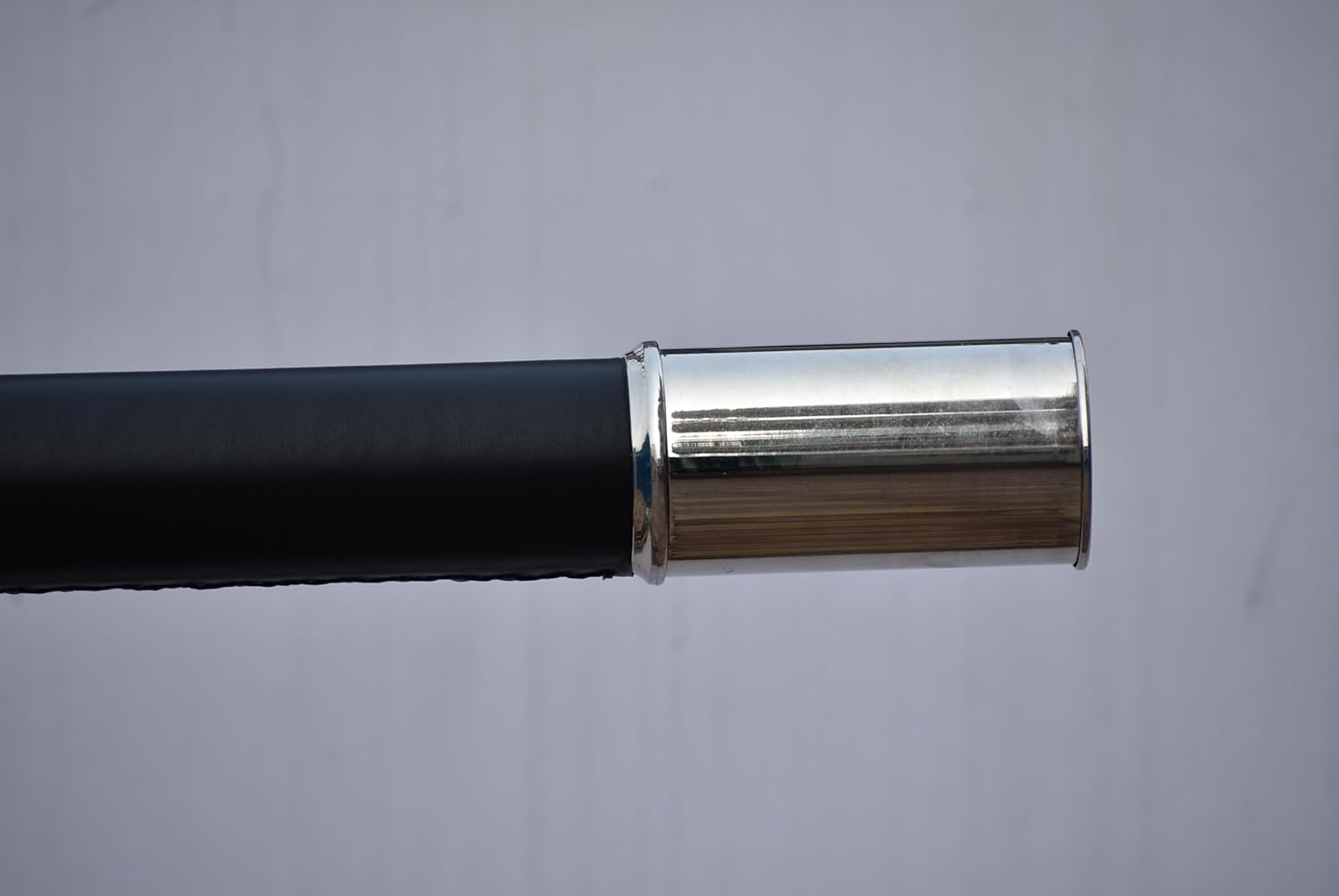 Nickel Black Leather Telescope with Vintage Brass and Wooden Stand