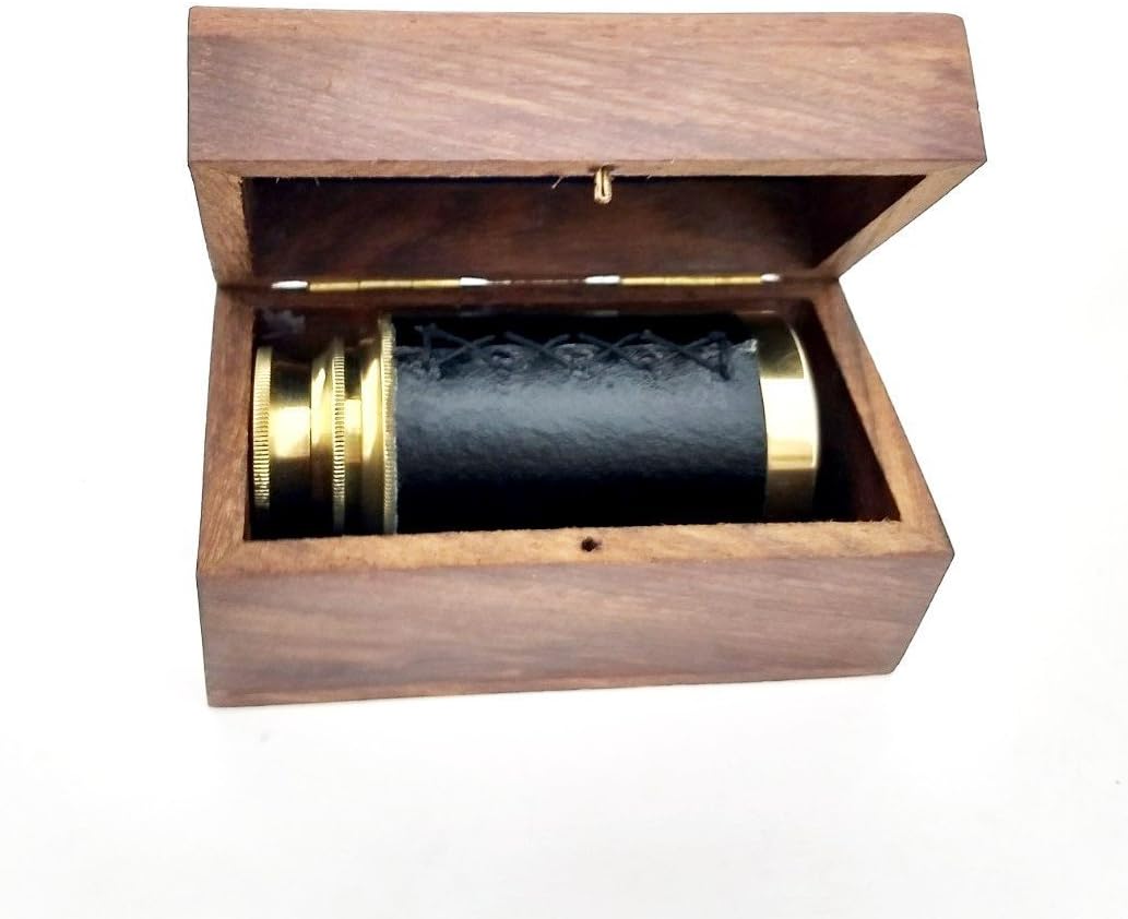 Nautical Brass Telescope with Wooden Box Pirate Decor 6 Inch Scope