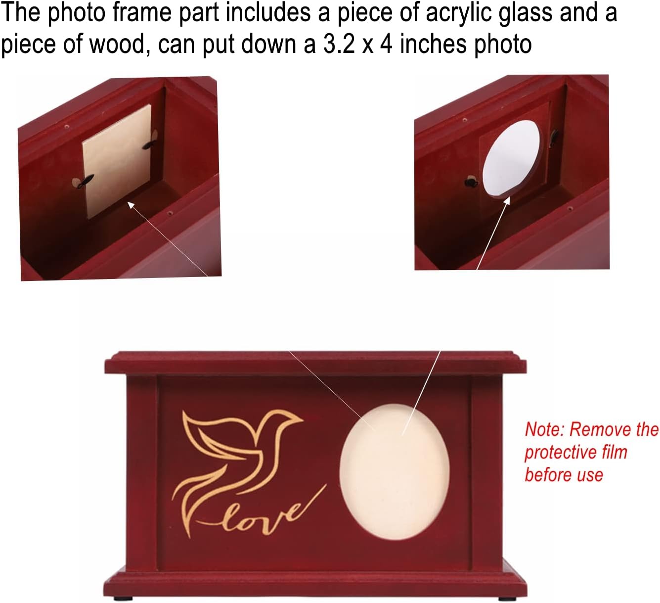 Wooden Urns for Human Ashes - Decorative Cremation Urn with Frame