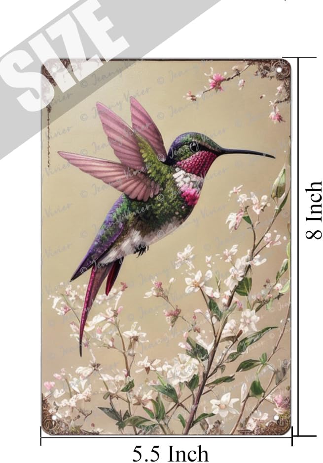 Zomyto Hummingbird Tin Sign - Vintage Floral Decor