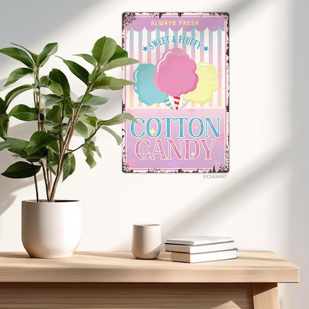 Sweet Fluffy Cotton Candy Metal Tin Sign 12x8 Inch Vintage Decor