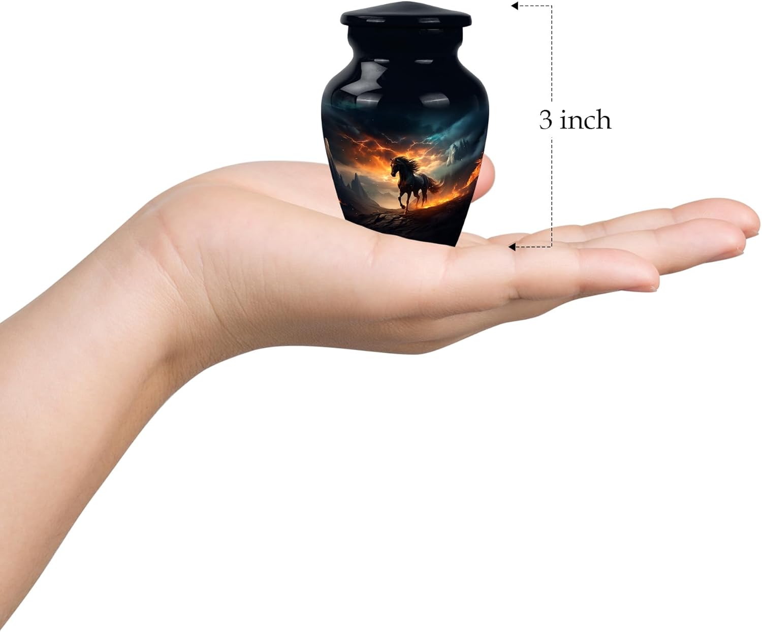 Set of 2 Black Horse and Stormy Sky Urns for Ashes