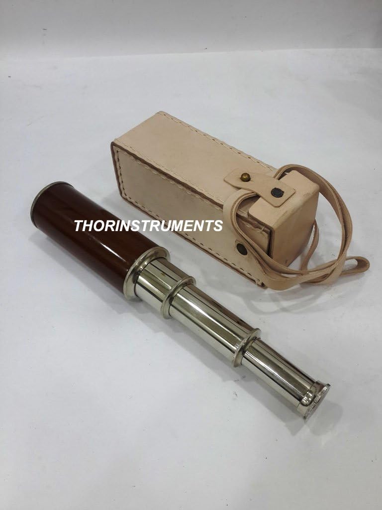 Vintage Nautical Spyglass Telescope with Leather Case Decor