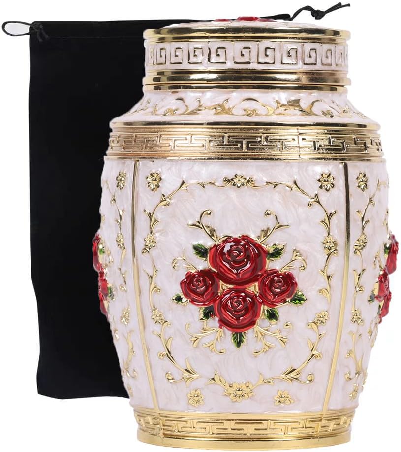 Medium Urn for Human Ashes - Rose Design Cremation Urn for Women Mom - Holds 70 Cubic Inches of Ashes - Gold-Red Color