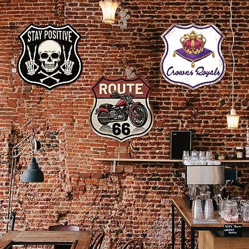 GLOBLELAND Vintage Motorcycle Tin Sign Route 66 Shield Wall Decor
