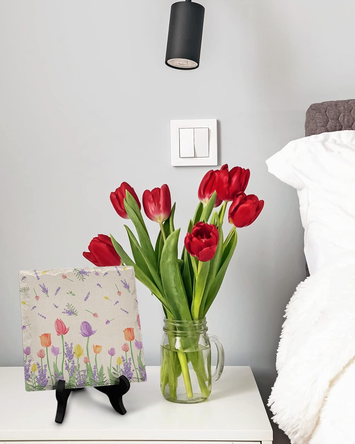 Vintage Blooming Desk Decor Plaque with Stand