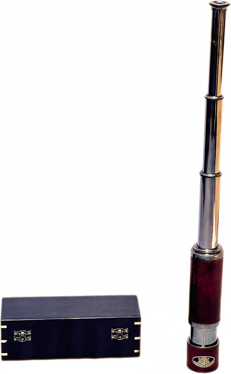 Vintage Brass Spyglass Telescope with Handheld Design and Wooden Box 15x Magnification