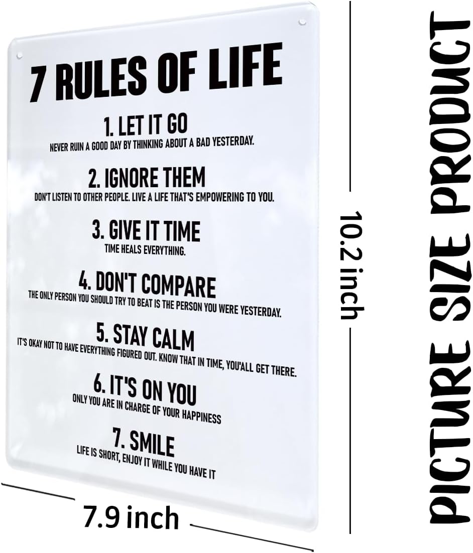 7 Rules of Life Acrylic Wall Sign Inspirational Decor for Home Office