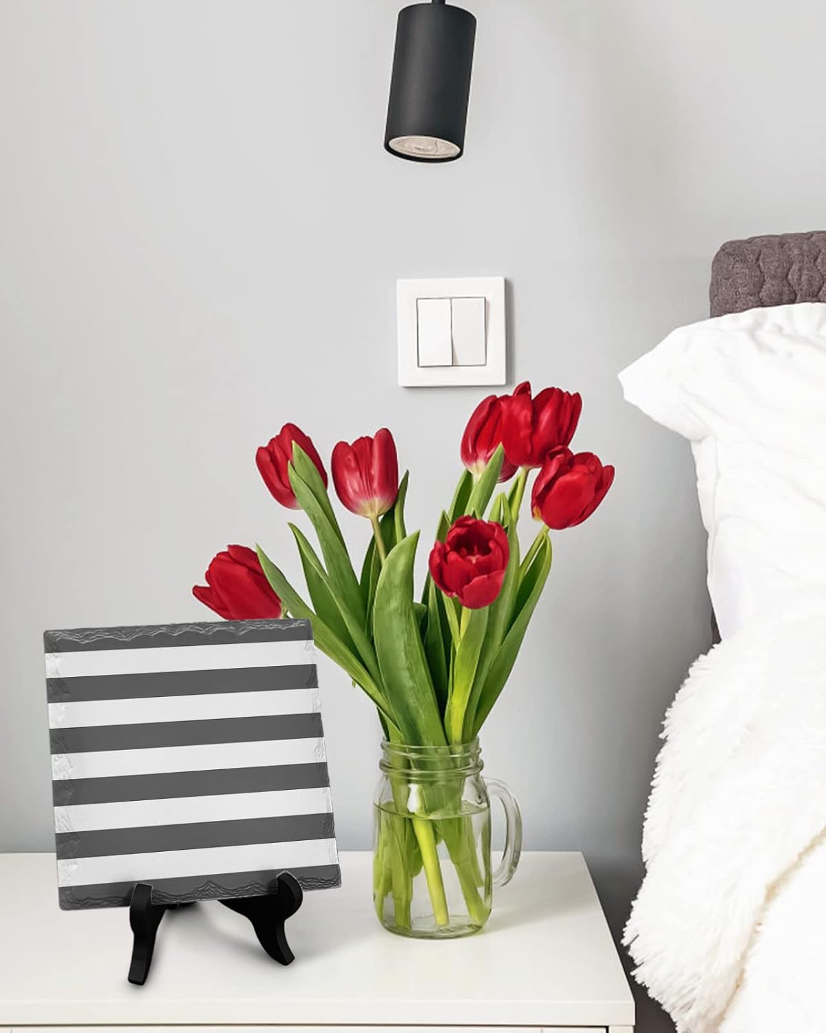 Wooden Stand Desk Decor Plaque with Stripes Minimalist Style