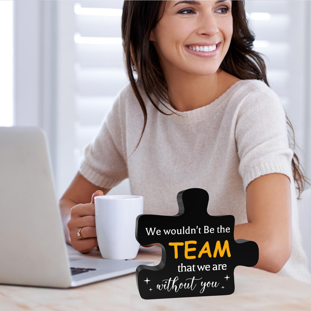 Rustic Black Acrylic Team Decor Sign Puzzle for Home Office Desk Shelf Decoration Coworker Gift