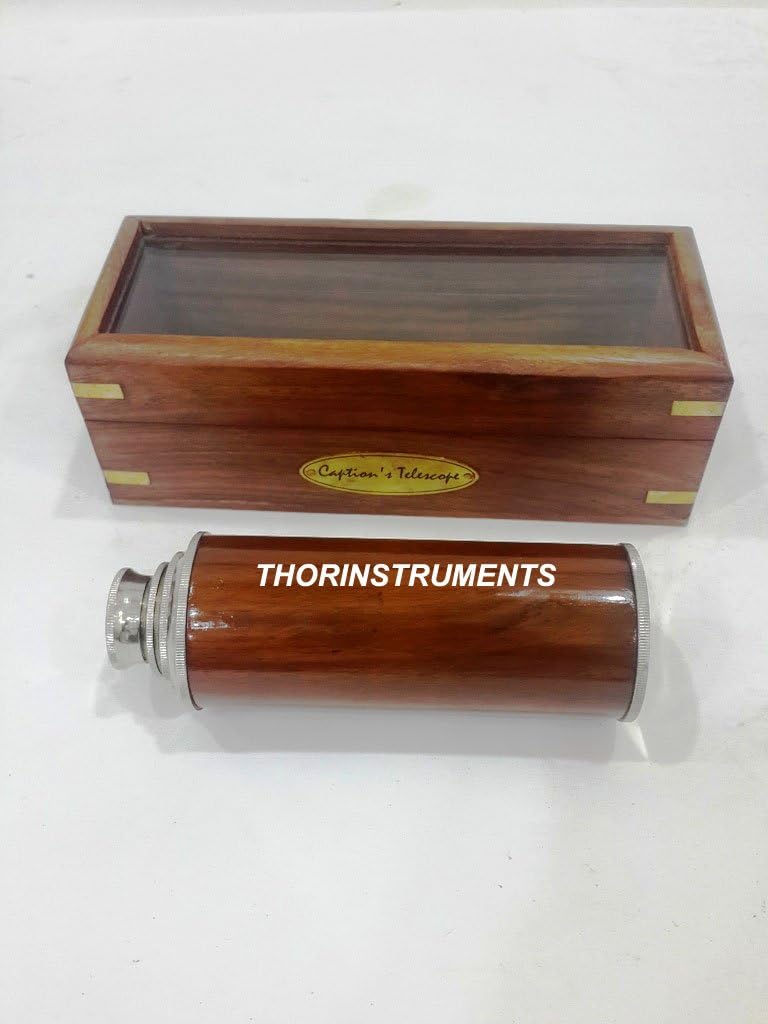 14 Inch Vintage Brass Nautical Telescope with Wooden Box