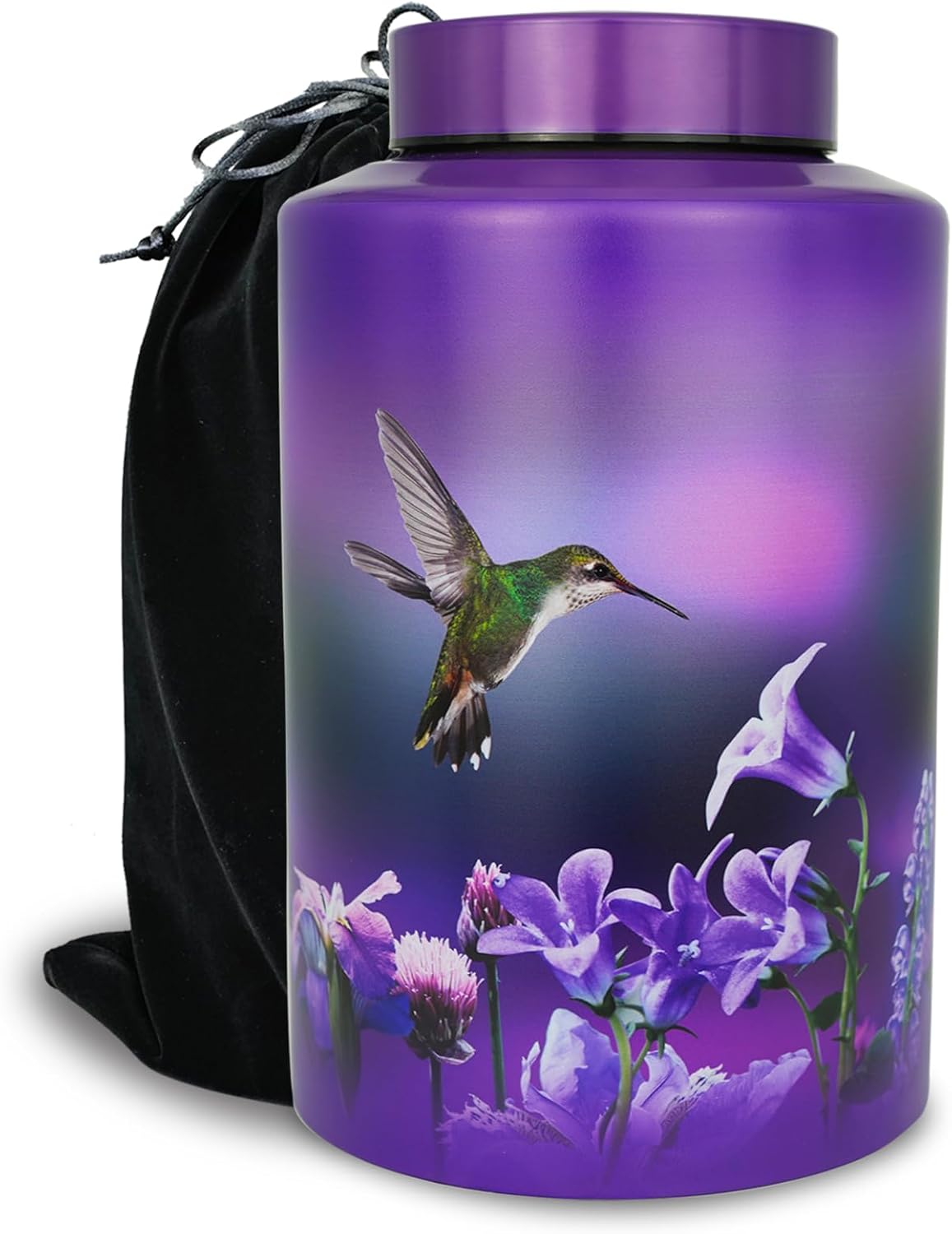 Large Cremation Urns for Human Ashes Hummingbird Decorative Purple Urn with Velvet Bag
