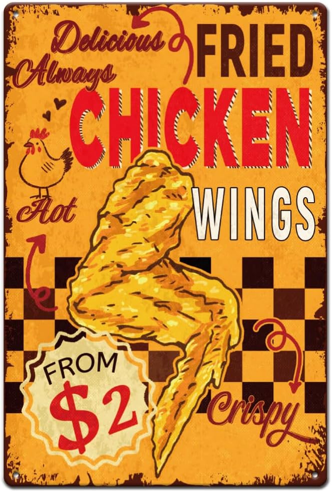 SUPERDANT Vintage Chicken Wings Metal Tin Sign 12x8in