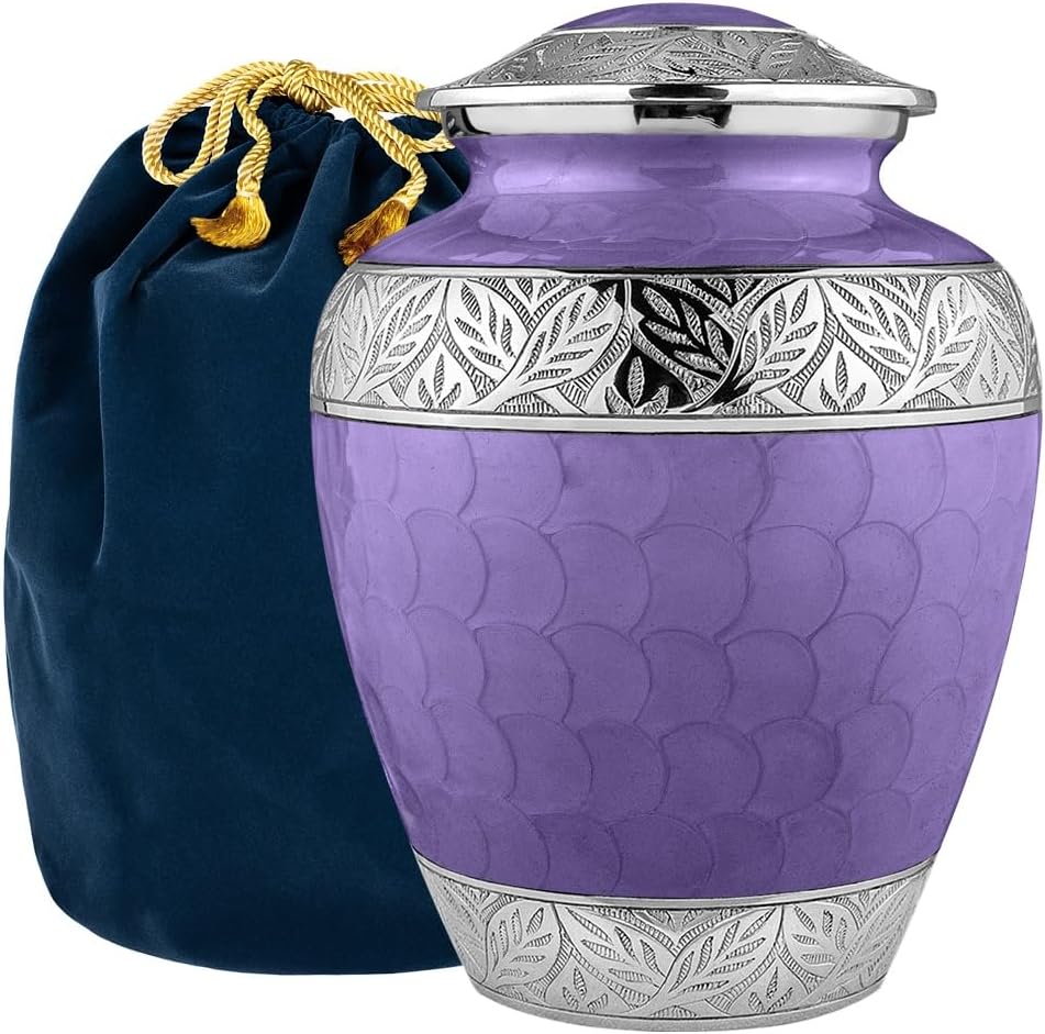 Trupoint Memorials Cremation Urn for Adult Ashes Lavender Decorative Urn with Silver Lining